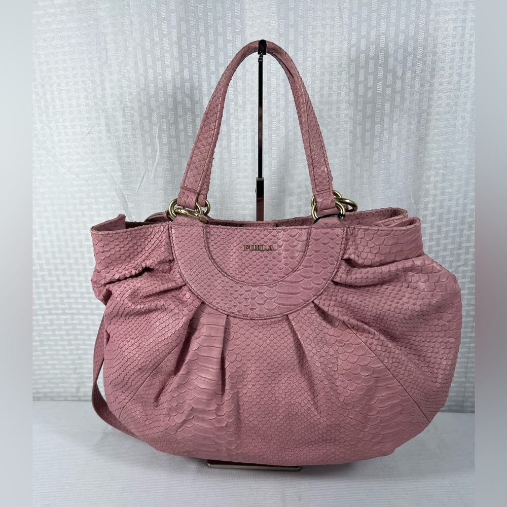 4125: NWT Furla Pink Embossed Leather Satchel Shoulder Crossbody Bag